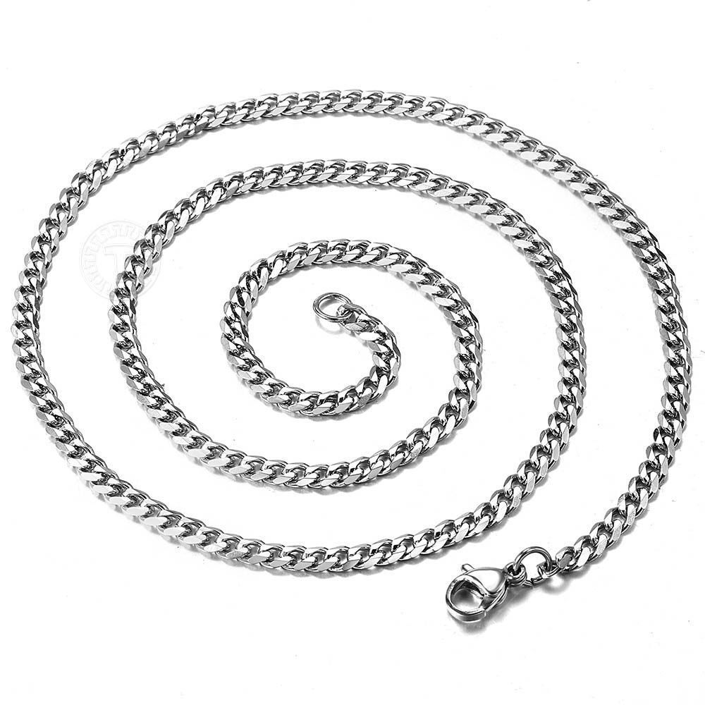 3mm Curb Cuban Link Chain Necklace for Men Women Stainless Steel Lobster 16″-30″