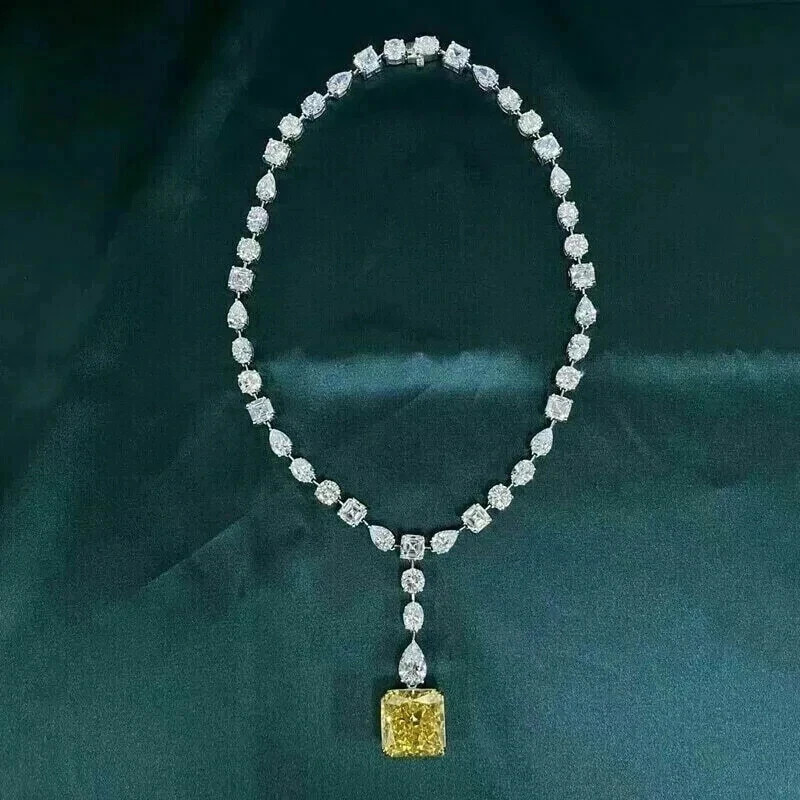 35CT Radiant Lab Created Citrine Women’s Tennis Necklace 14K White Gold Finish