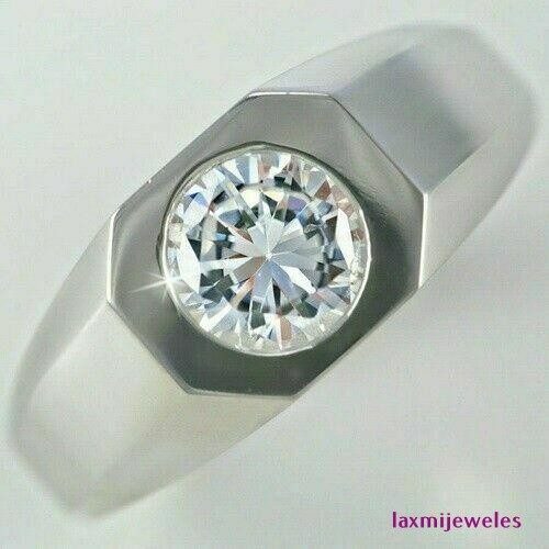 2.10Ct Round Cut Lab-Created Diamond Men’s Ring 14K White Gold Finish Solitaire