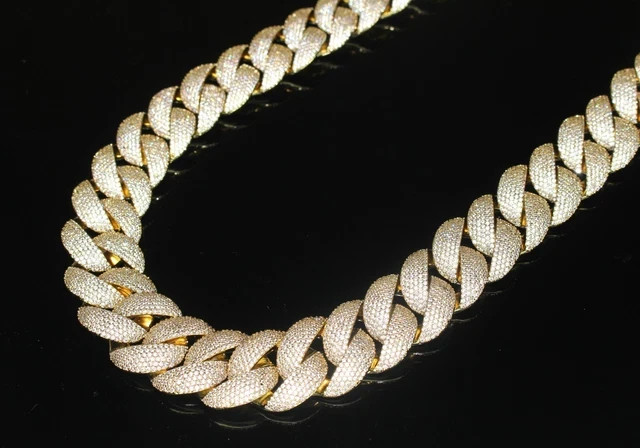 14k Yellow Gold Plated 4mm 3Ct Round Cut Simulated Diamond Men’s Cuban Bracelet