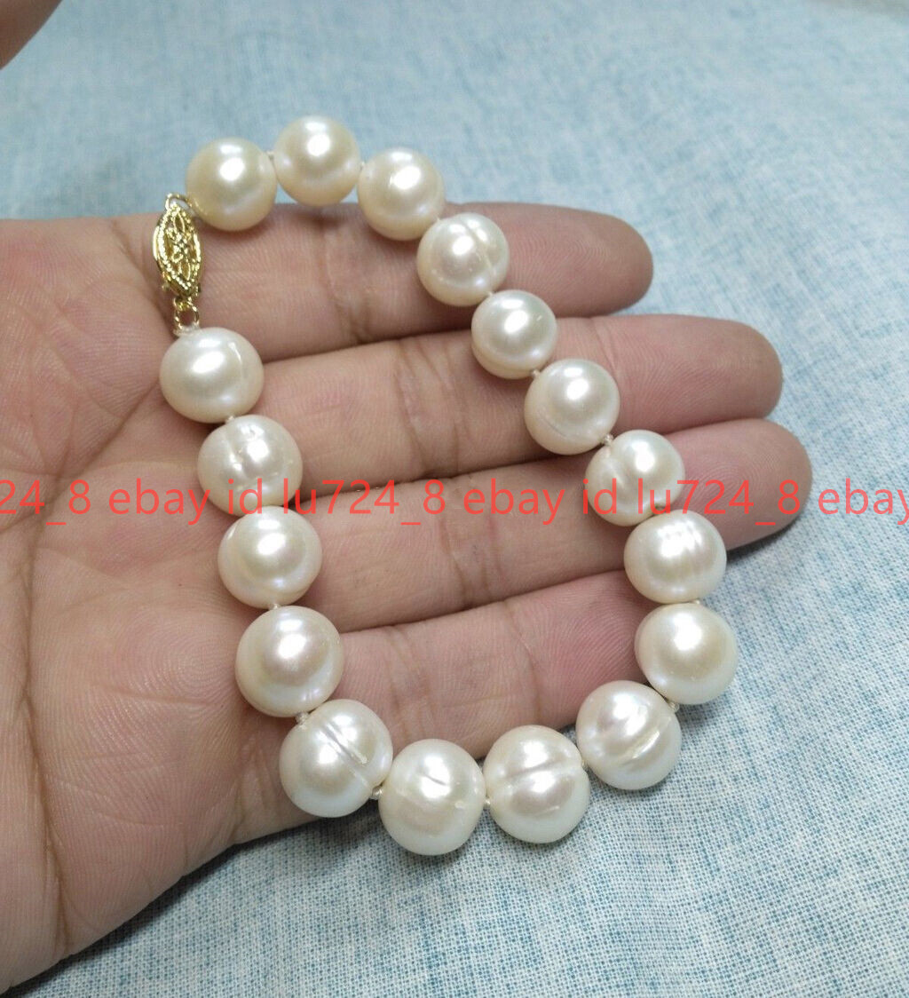 Huge 12-13mm White Freshwater Cultured Baroque Pearl Bracelet 7.5″ Gold Clasp