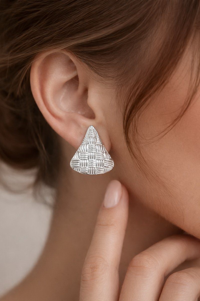 925 Sterling Silver Texture Triangle Stud Earrings |Geometric Minimalist Jewelry