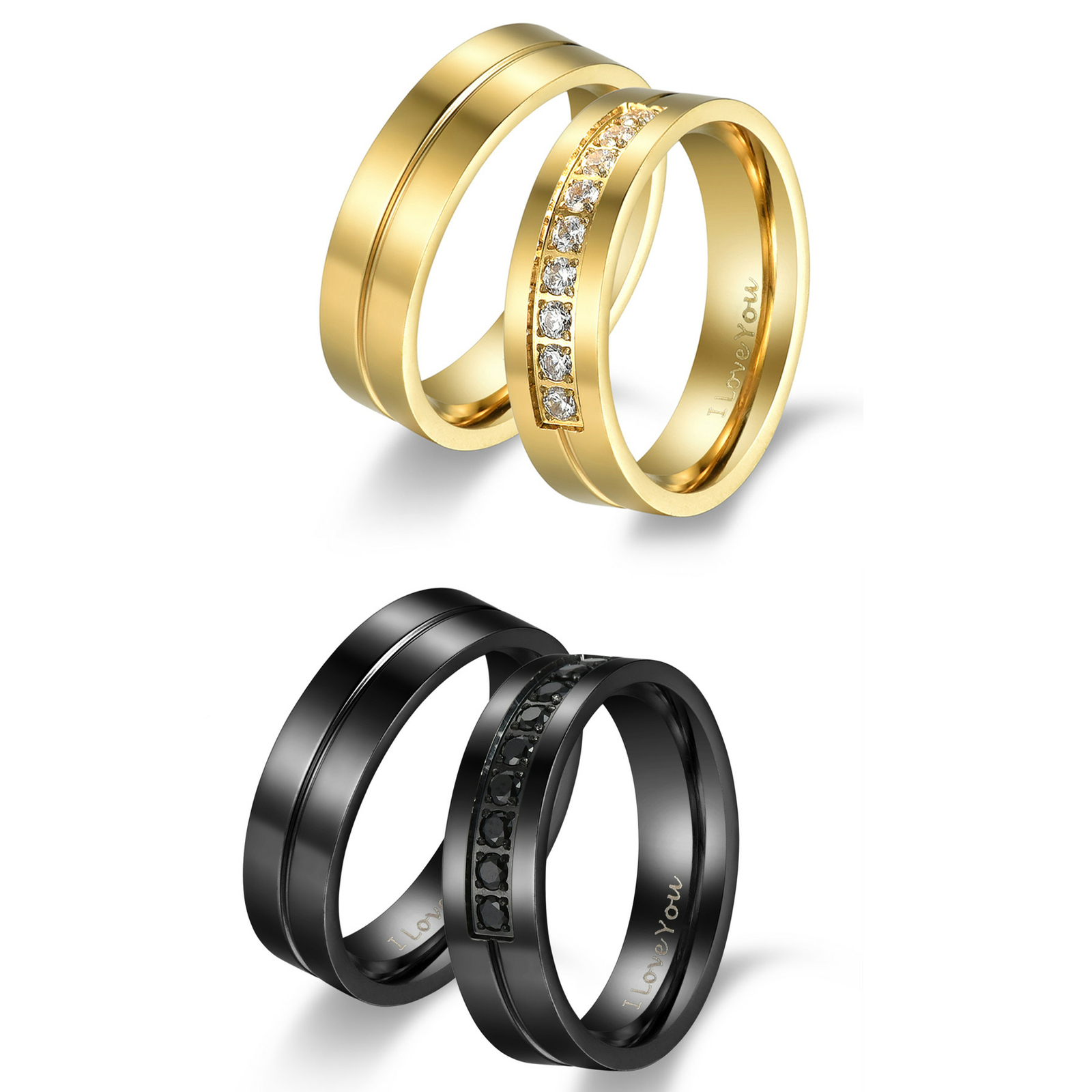 Couples Stainless Steel/Yellow Gold Plated CZ Ring I Love You Promise Band Gift