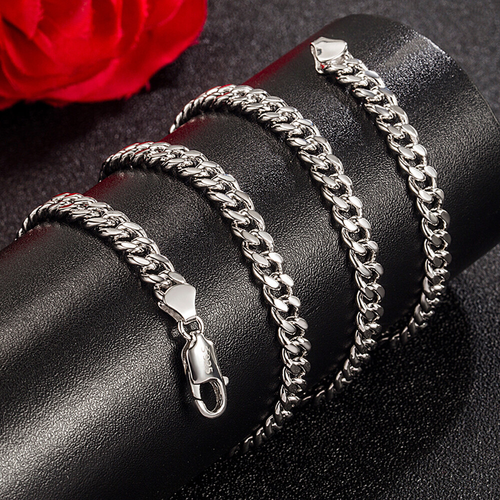 925 Sterling Silver Miami Cuban Link Chain Necklace Curb Chain 5mm Men’s Hip Hop