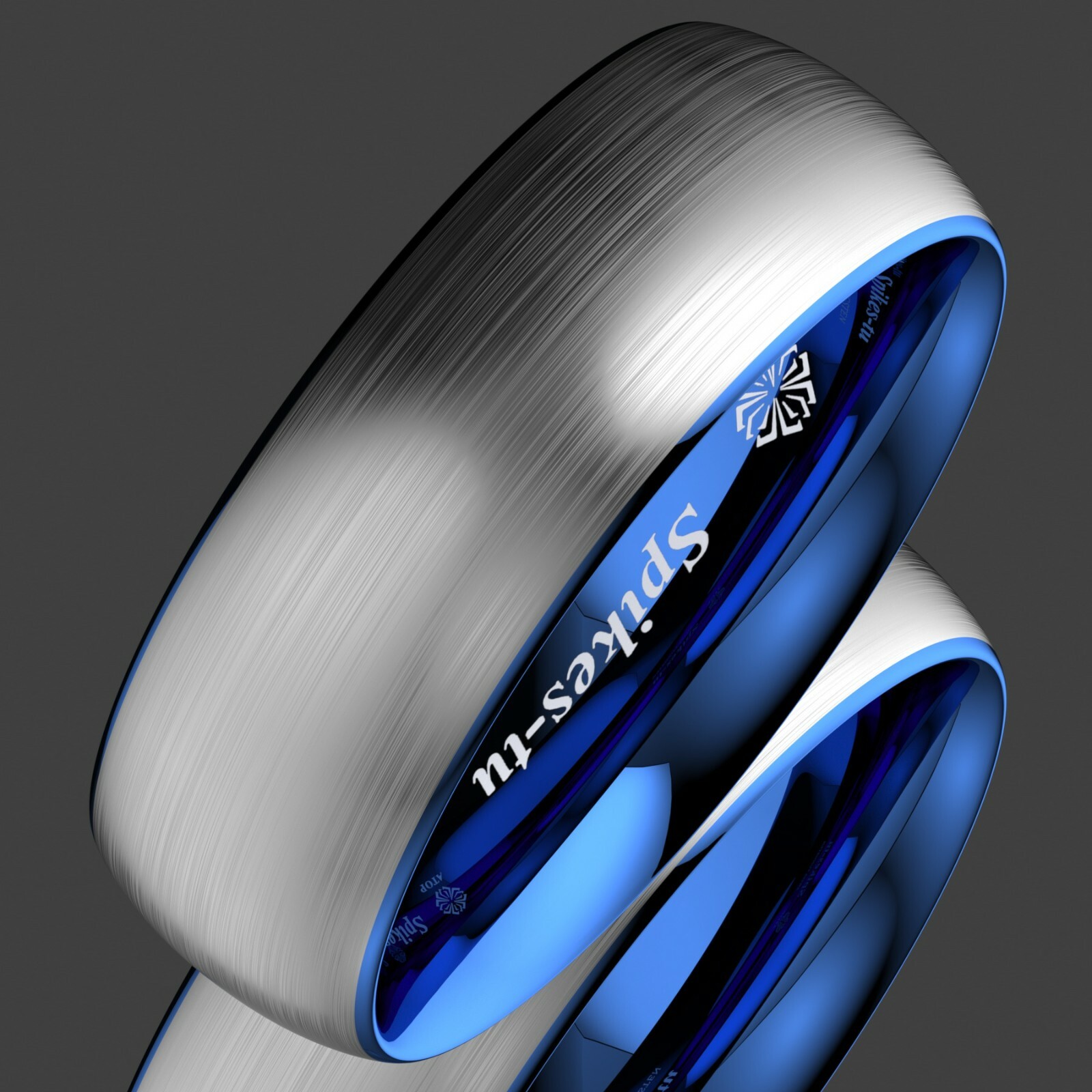 8mm Tungsten Carbide ring Silver Brushed Blue Inlay Wedding Band ATOP Men’s Ring
