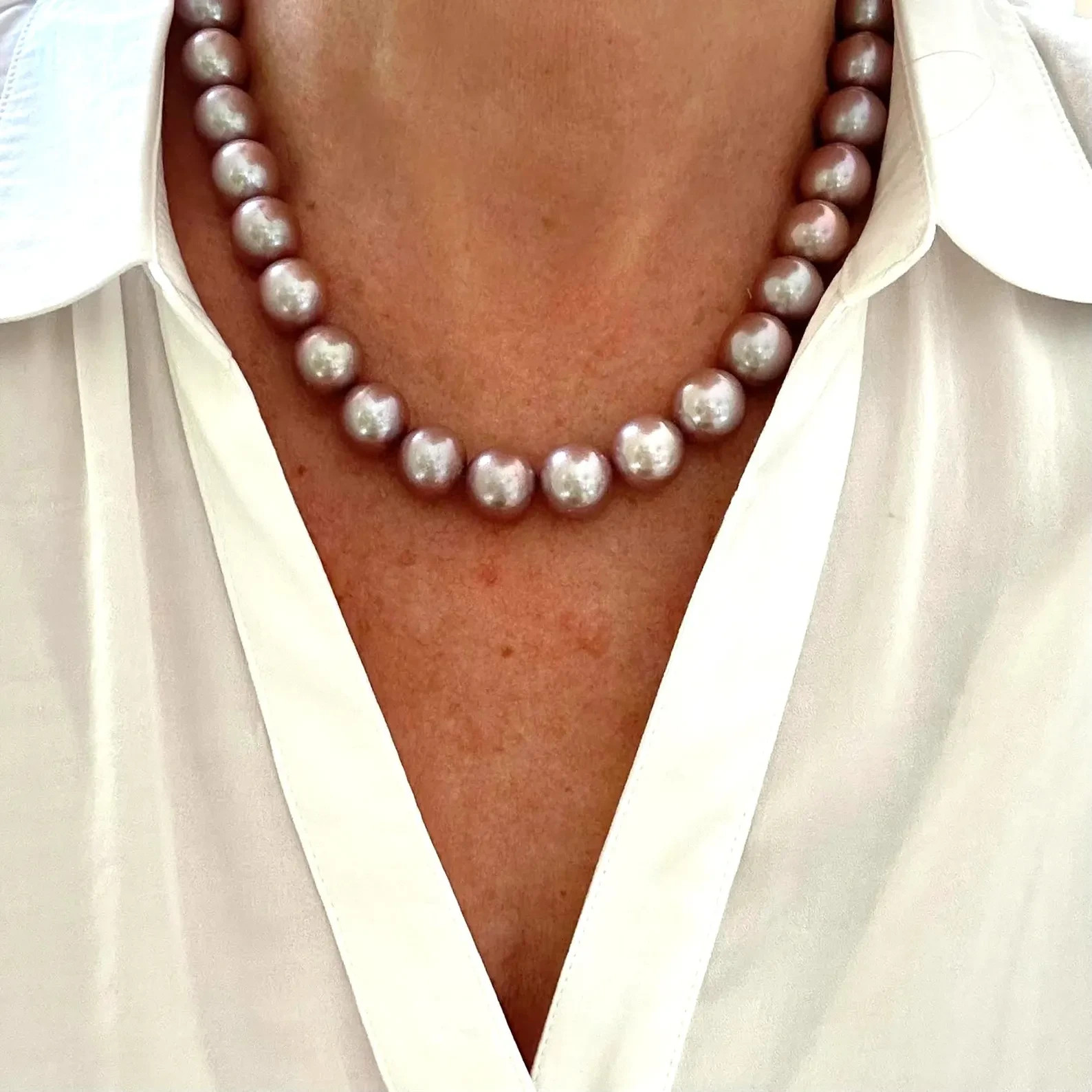 Large 11.5-13mm Pink Edison Pearl Necklace Sterling Silver AAAAA Round Mauve