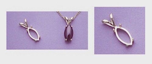 Sterling Silver Marquise Cabochon Pre-Notched Pendant Setting (6×3-16x8mm)