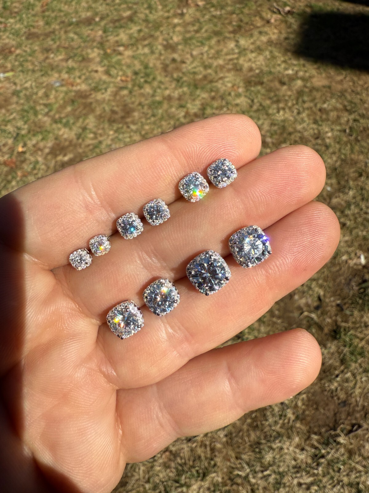 Real Moissanite Square Halo Stud Earrings 925 Silver Hip Hop Mens Ladies Iced