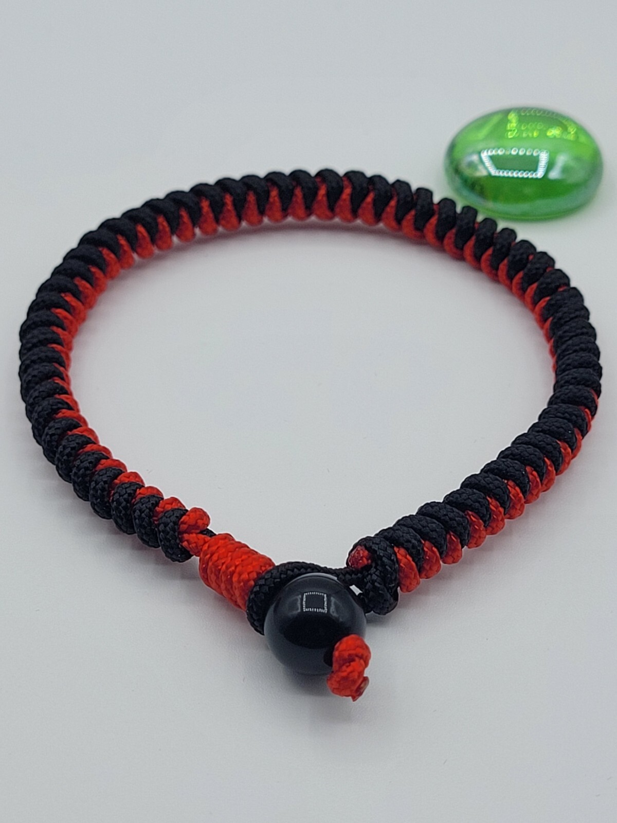 Red & Black Weave Amulet Protection Knitted String Bracelet Black Obsidian 10mm