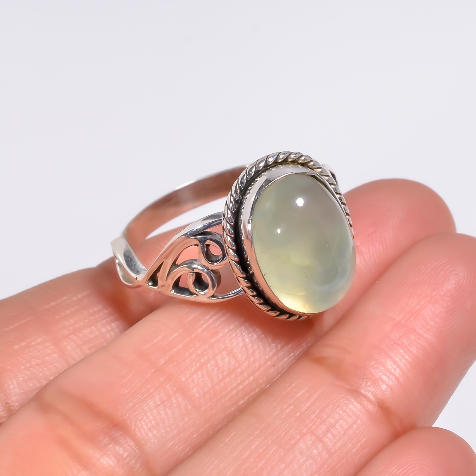 Prehnite Gemstone 925 Silver Handmade Statement Ring Jewelry