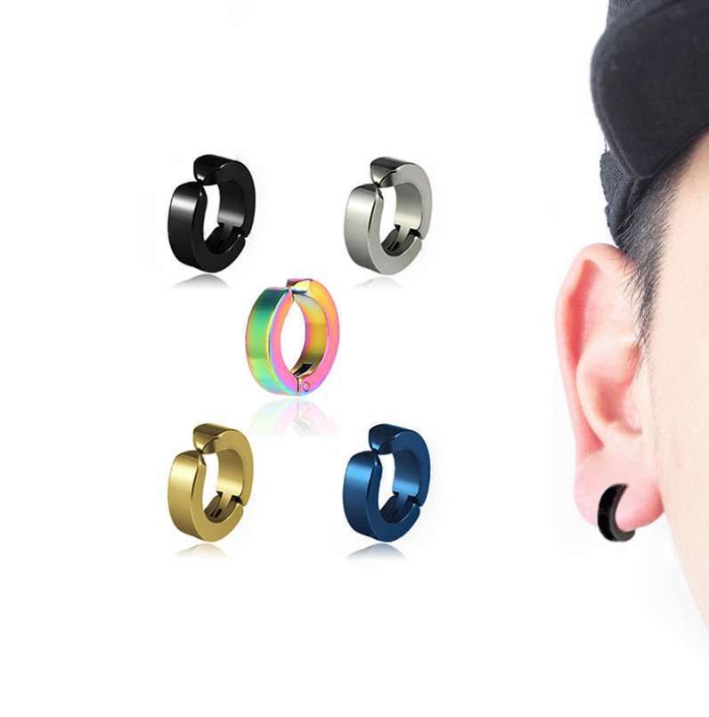 Non-Piercing Clip On Fake Men Women Ear Stud Cuff Hoop Earrings Stainless Steel
