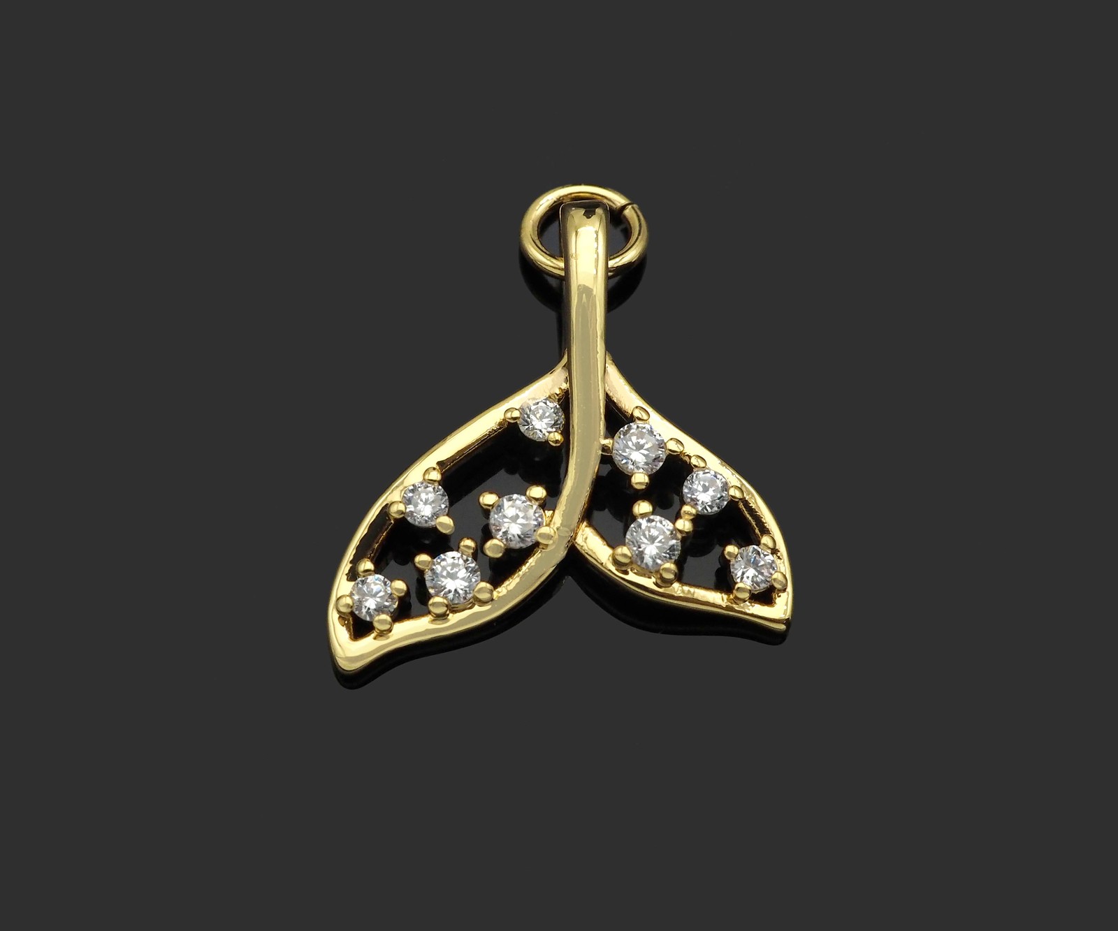CZ Micro Pave Whale Tail Shape Pendan,18K Gold Charm, Necklace Bracelet Charm