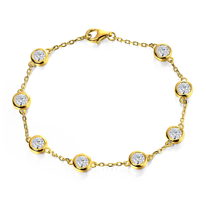 4mm D/VVS1 Round Real Moissanite Women Bubble Bracelet 925 Sterling Silver Chain