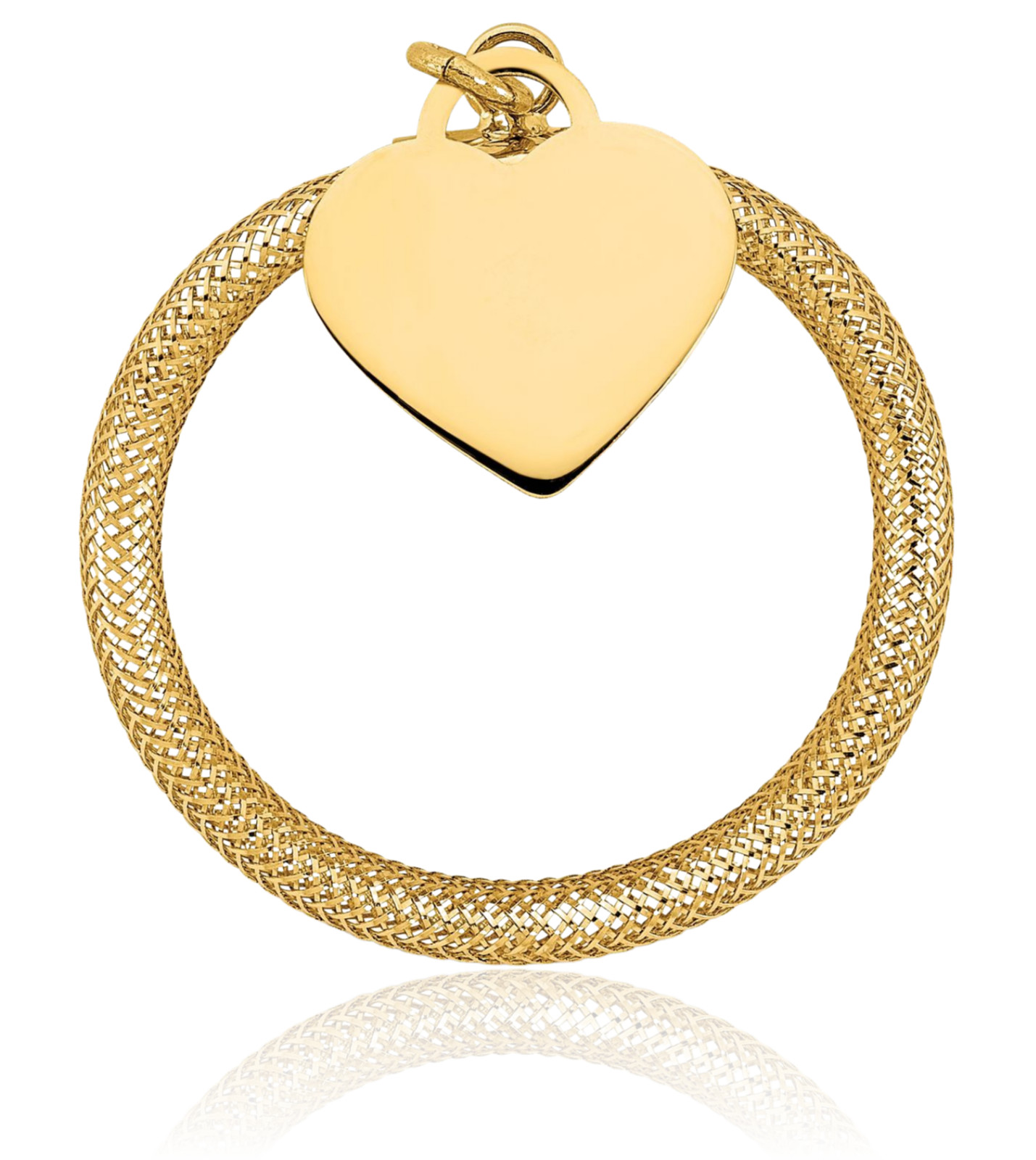 14K Solid Yellow Gold Woven Mesh Stretch Heart Charm Crisscross Band Twisted …