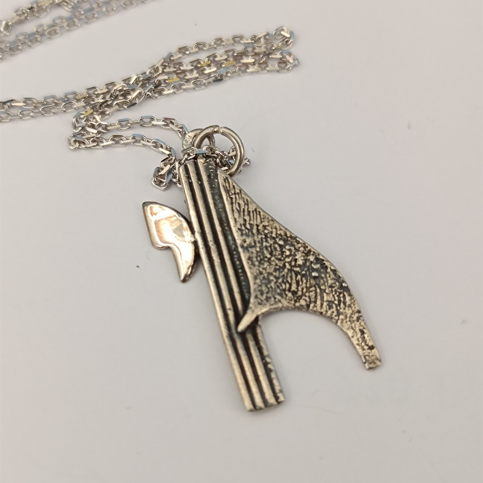Chai Silver Pendant Necklace Men’s Modernist Brutalist Artistic Hebrew Life Gift