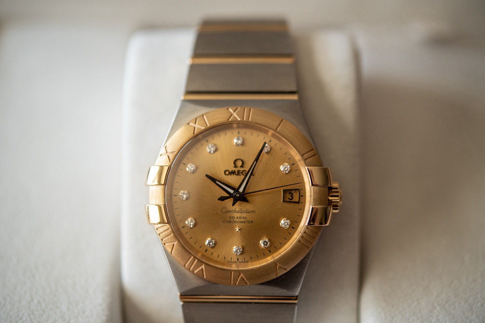OMEGA Constellation Co-Axial Chronometer Date 35mm Gold Diamond Dial Box