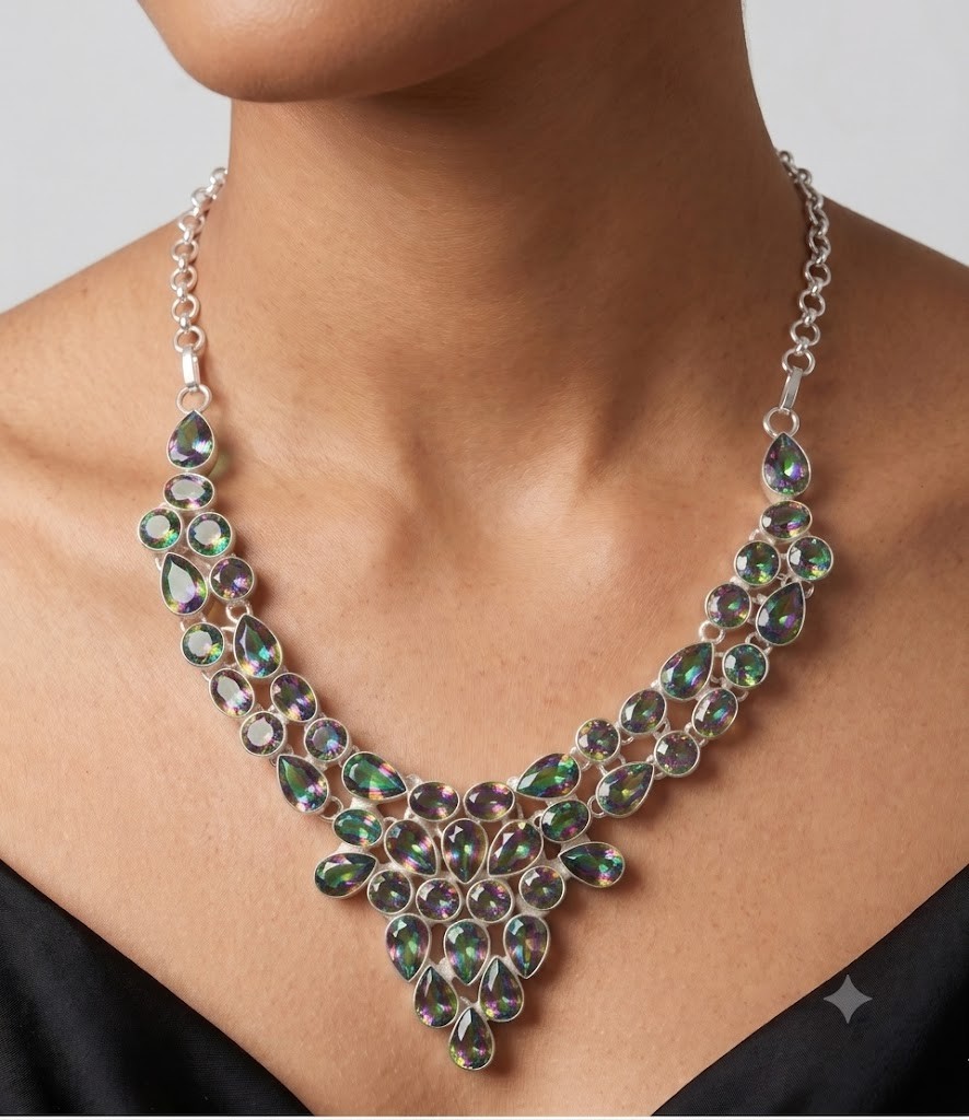 925 Sterling Silver Mystic Topaz Gemstone Jewelry Women Necklace Size-18″
