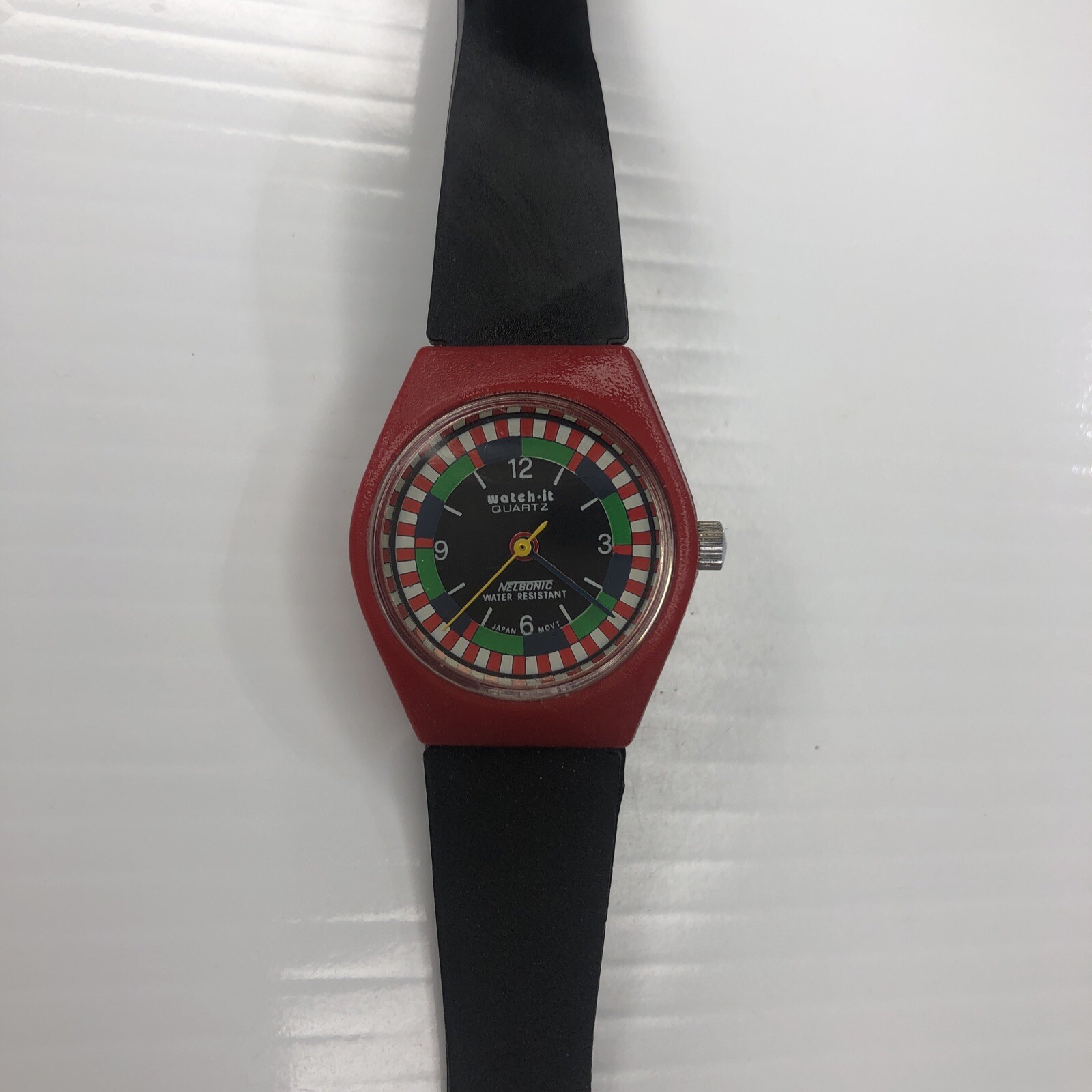 X10 Watch It NELSONIC Japan Retro WR Red Black O19 ABS 3ATM Untested