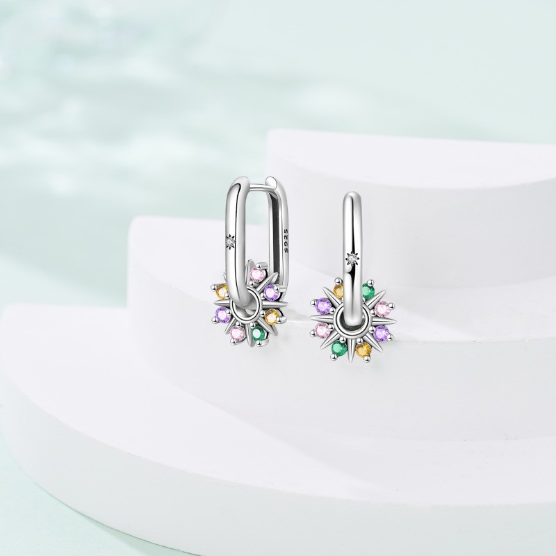 KUNSIR 925 Sterling Silver Minimalist Sun Dangle Square Hoop Earrings For Women