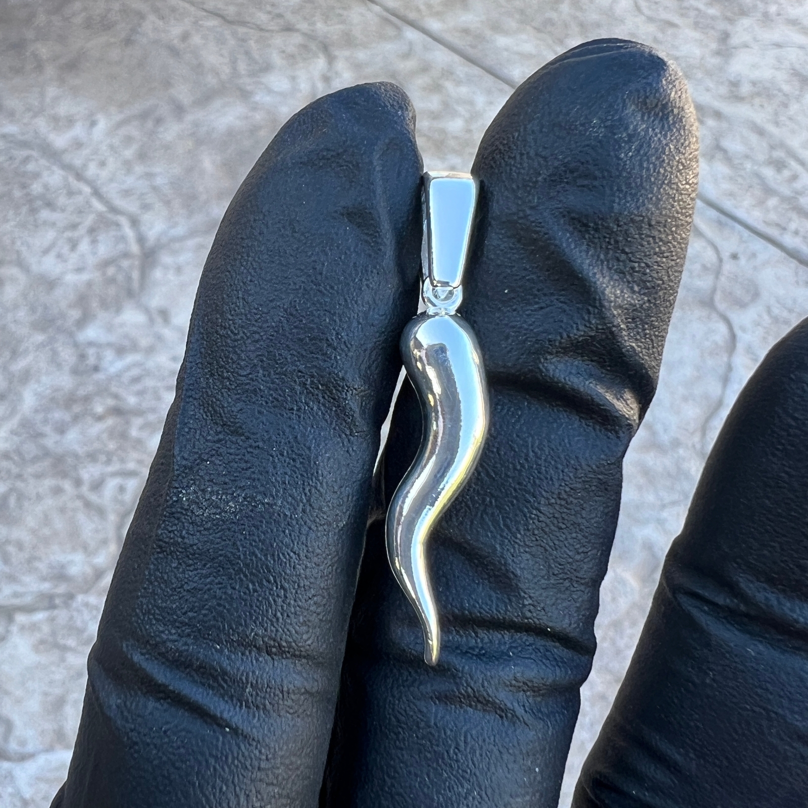 Solid 925 Sterling Silver Italian Horn Cornicello Amulet Plain Lucky Pendant