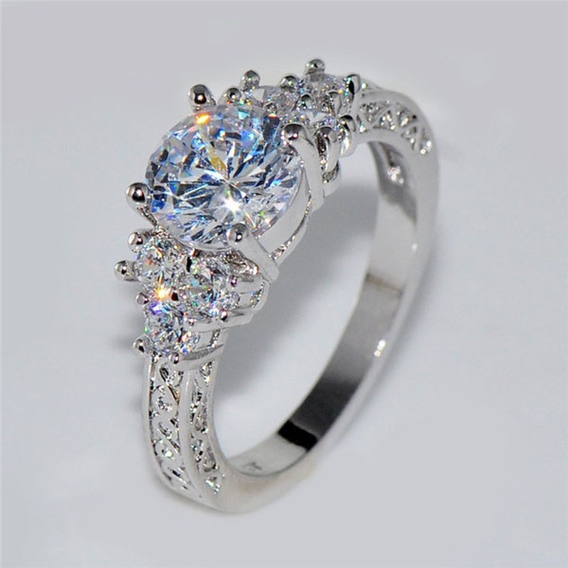 Women’s Stainless Steel Round Cut Cz Engagement Ring Band Size 5-12