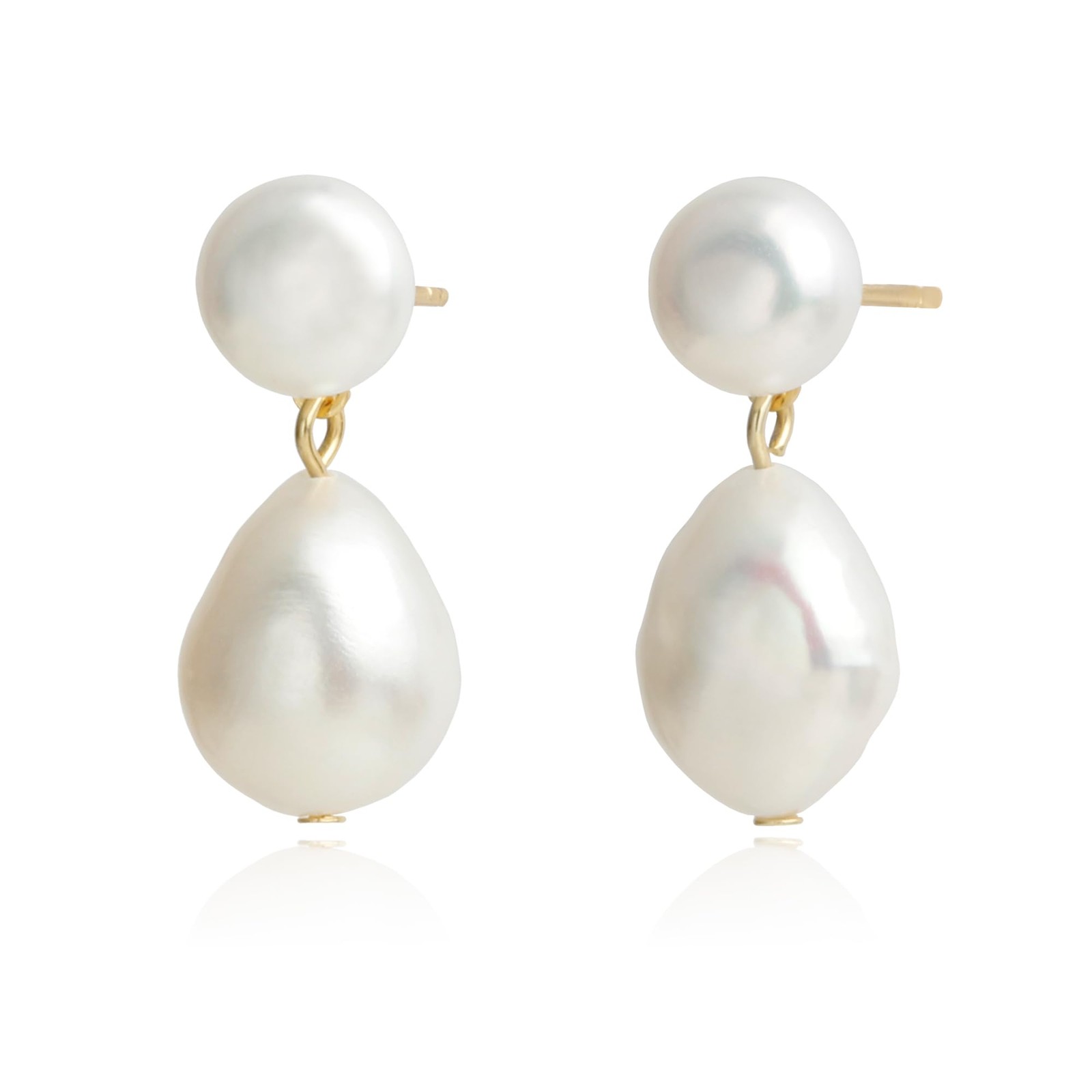 Handmade Freshwater Cultured White Baroque Pearl Dangling Drop Earrings for W