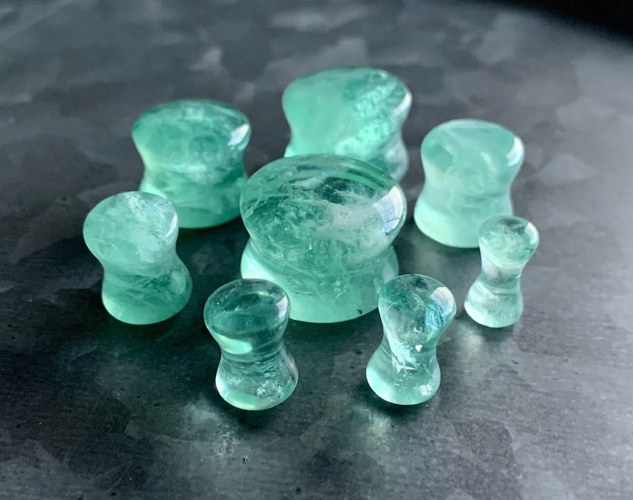 PAIR Green Fluorite Stone Plugs Organic Gauges Earlets Tunnels Body Jewelry