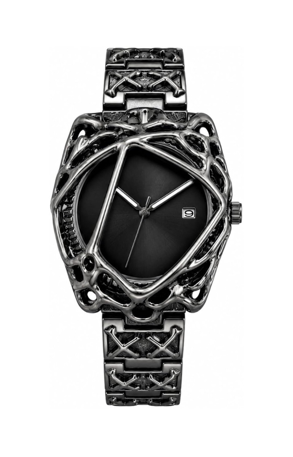 Men’s Gothic Spider Cage Watch Black Dial Stainless Steel Quartz Date Analog