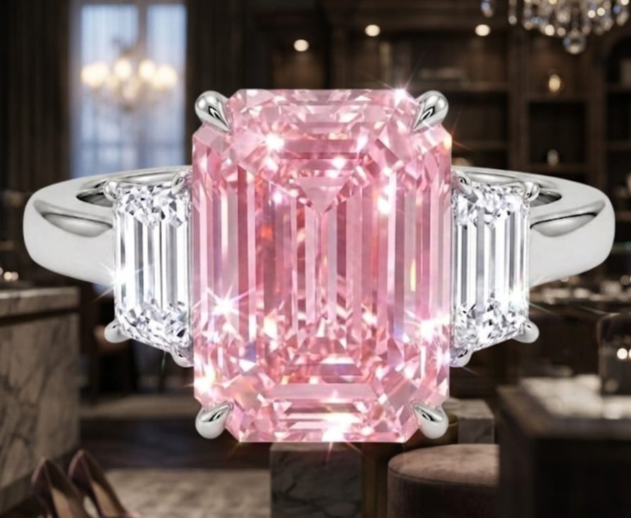 13 Ct Certified Emerald Natural Pink & White Diamond Engagement Ring Great Shine