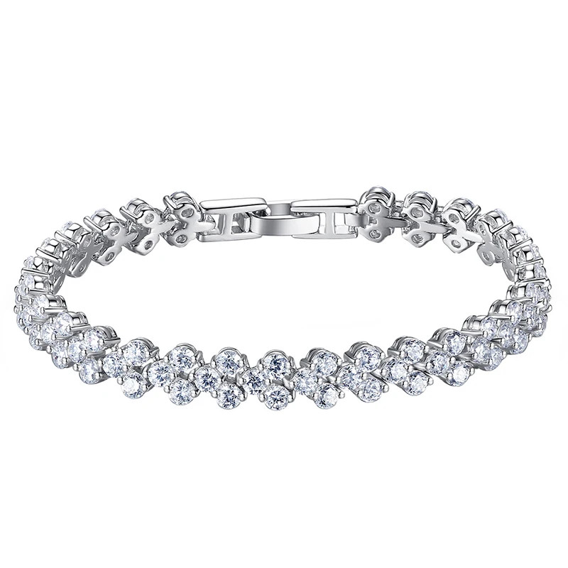 14K White Gold Roman Lab Moissanite Diamond Bracelet Engagement Wedding Bangles