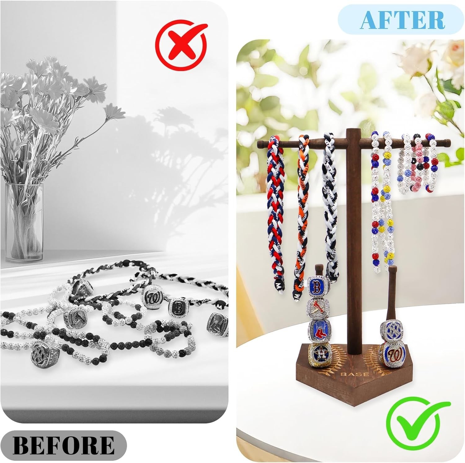 Wooden Baseball/Softball Drip Necklace Organizer Holder Championship Ring