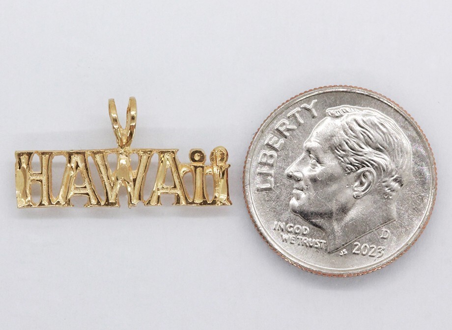 “Hawaii” Letter Charm Pendant Solid 14K Yellow Gold