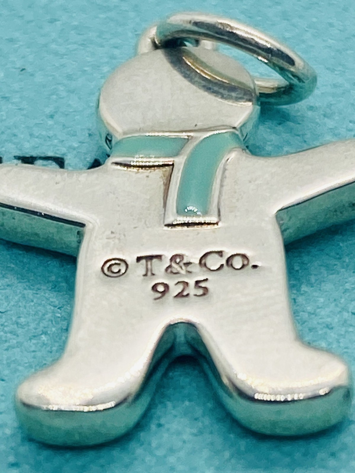 Tiffany & Co Gingerbread Man Pendant Charm Blue Enamel Sterling Silver 925