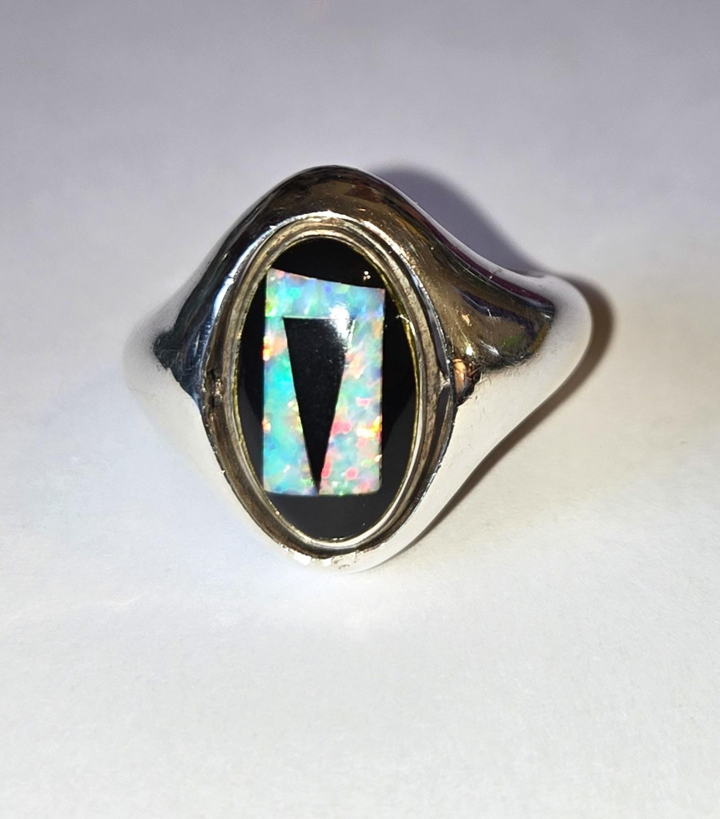 Vintage Native American Sterling Silver Two Sided Reversible Opal Inlay Ring 7
