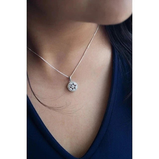 Fancy Flower Shape Pendant 2Ct Round Cut Simulated Diamond 14K White Gold Plated