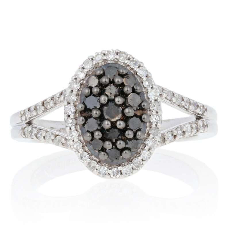 NEW .50ctw Single Cut Black Diamond Ring – Sterling Silver Cluster Halo
