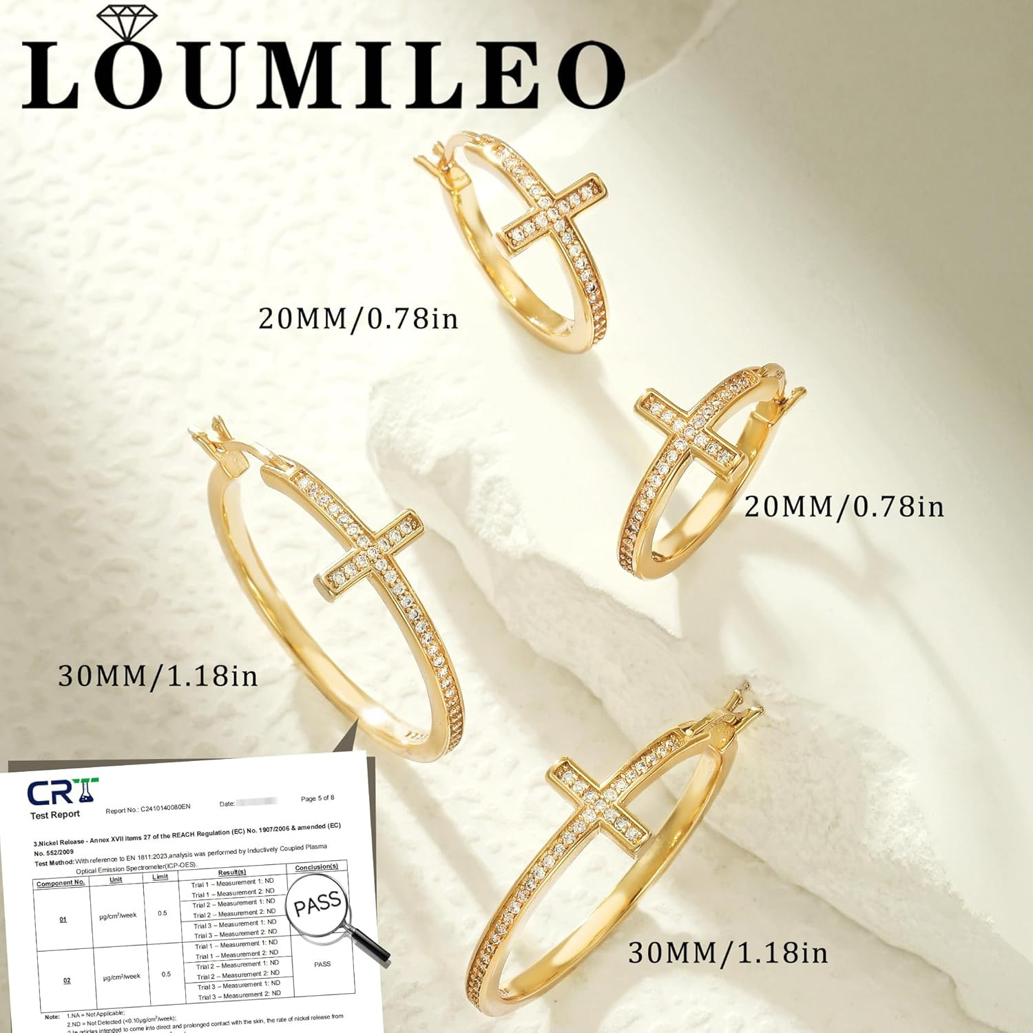 Sterling Silver Cross Hoop Earrings for Women 30MM – Hypoallergenic 14K Gold Pla
