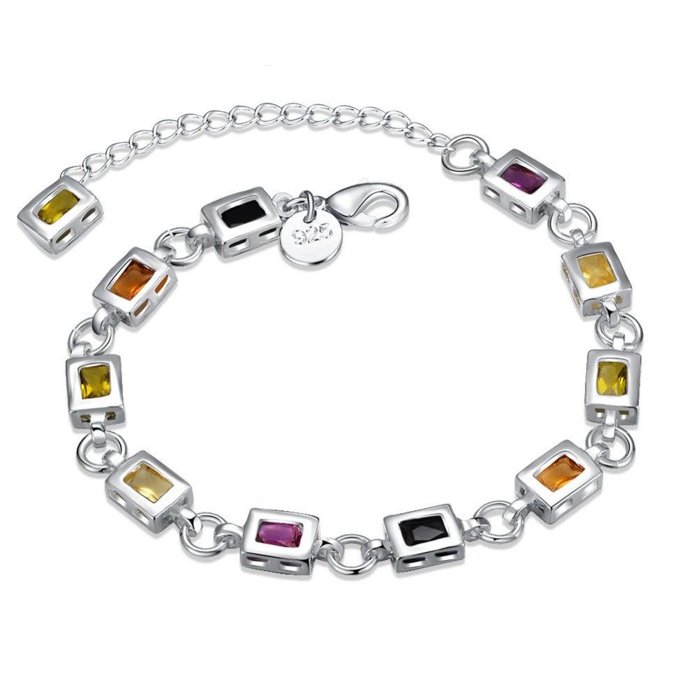 925 Sterling Silver Charm Glossy Bead Bangle Women’s Fashion Bracelet Jewelry