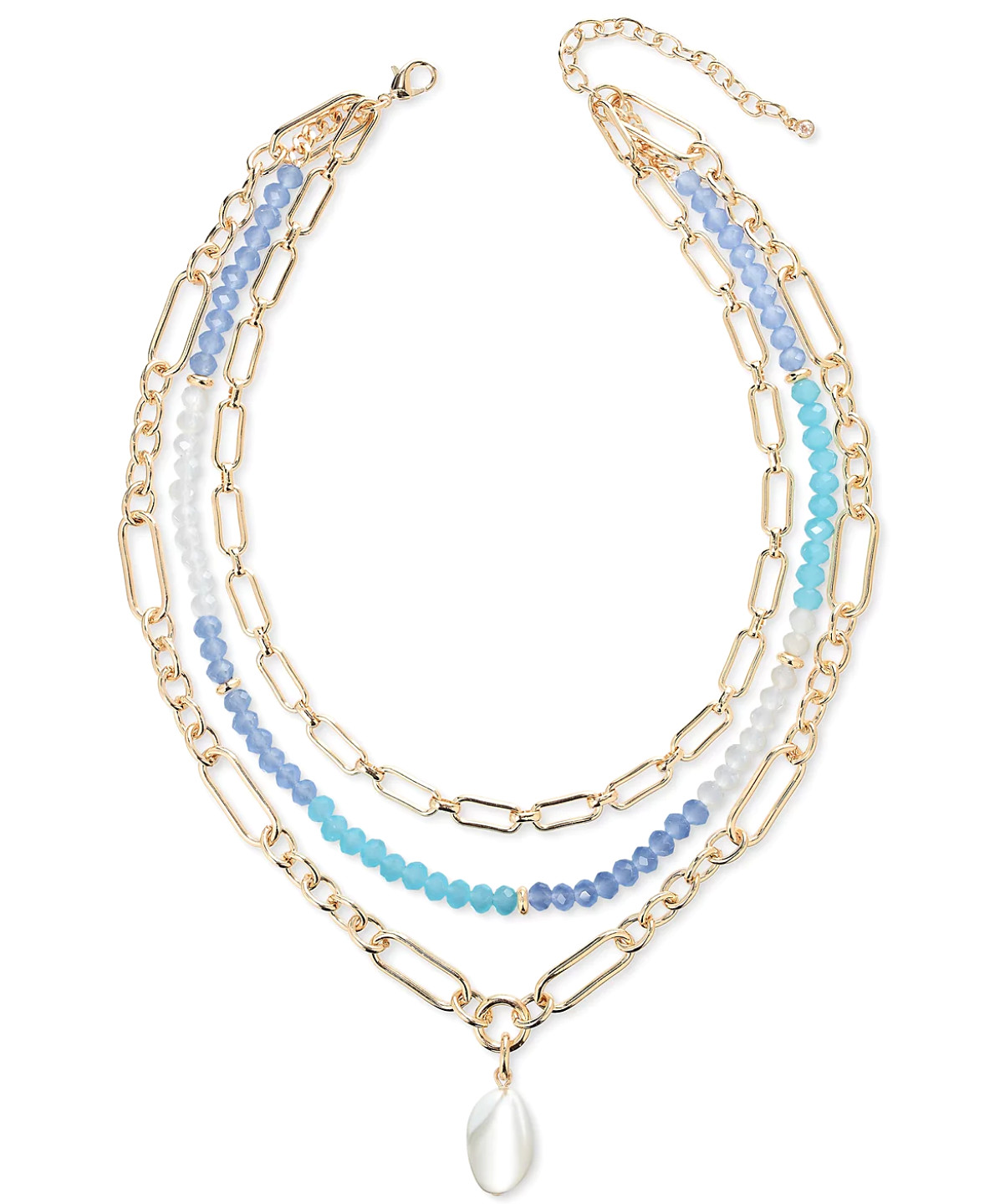 On 34th Gold Tone Stone Beaded 3 Row Necklace Pink Or Blue NWT RP $49.50