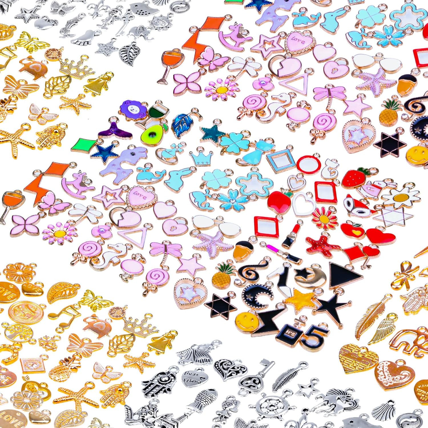 Mckanti 150PCS Bracelet Charms, Silver Bracelet Gold Plated Enamel Charms Pendan