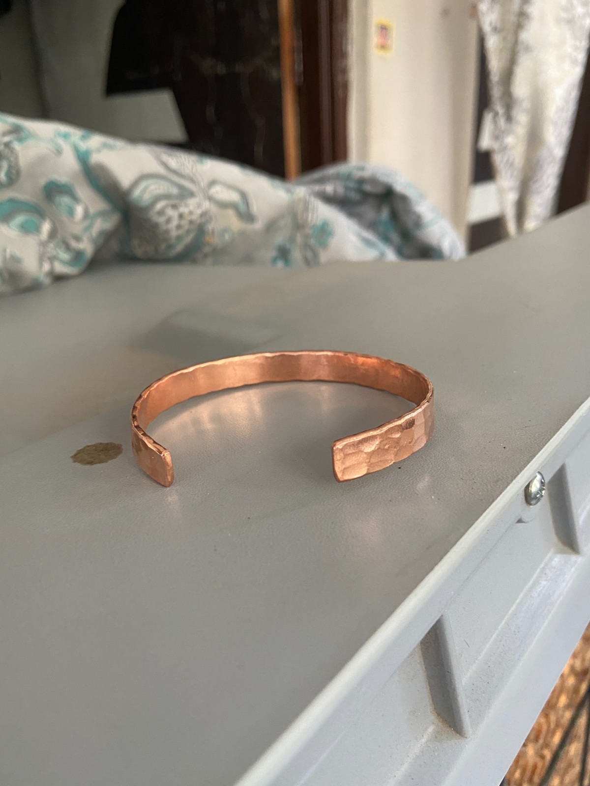 Solid Copper Hammered Cuff Bracelet Magnetic Open Bangle Adjustable Unisex