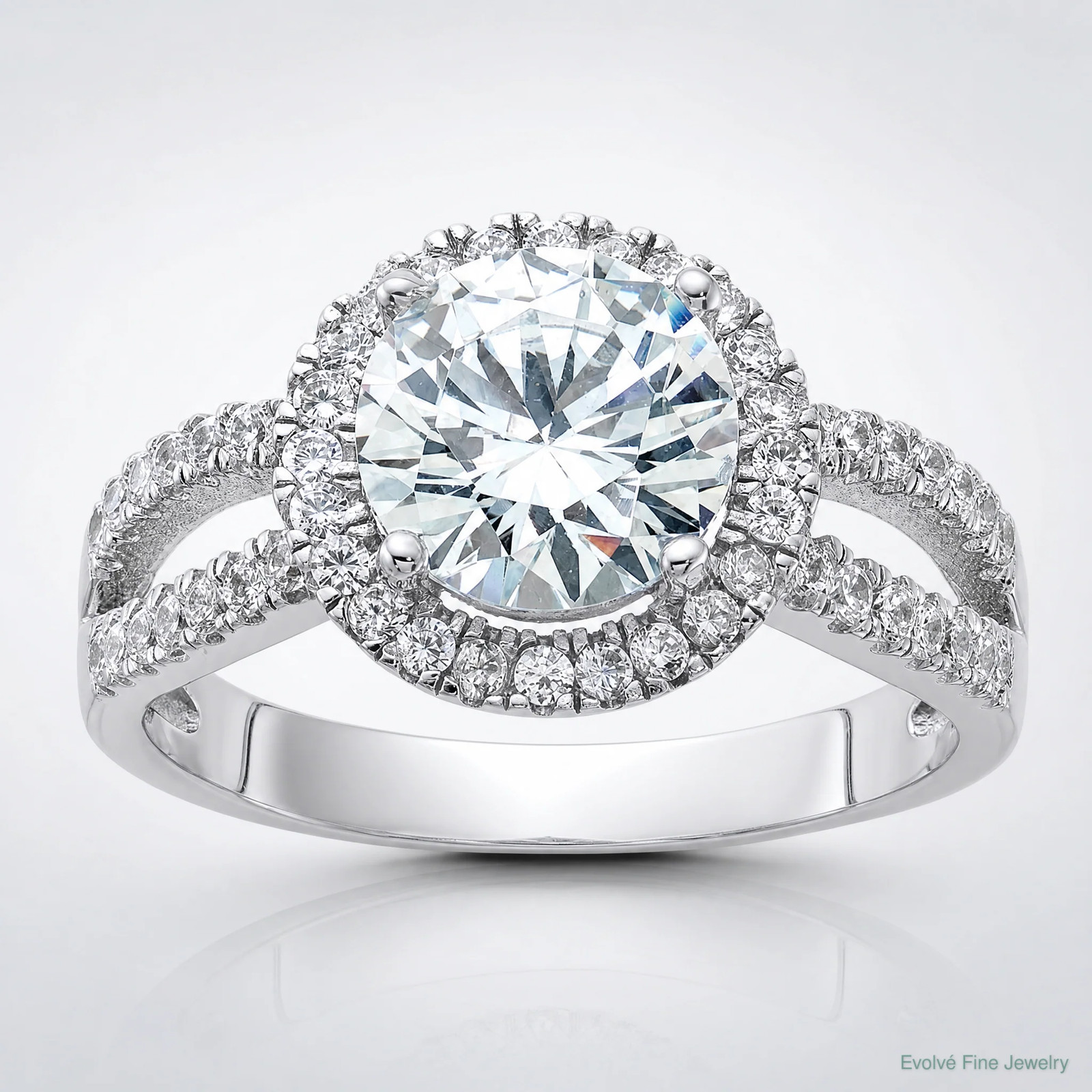 Sterling Silver Rhodium-Plated Halo 8mm Center CZ Ring