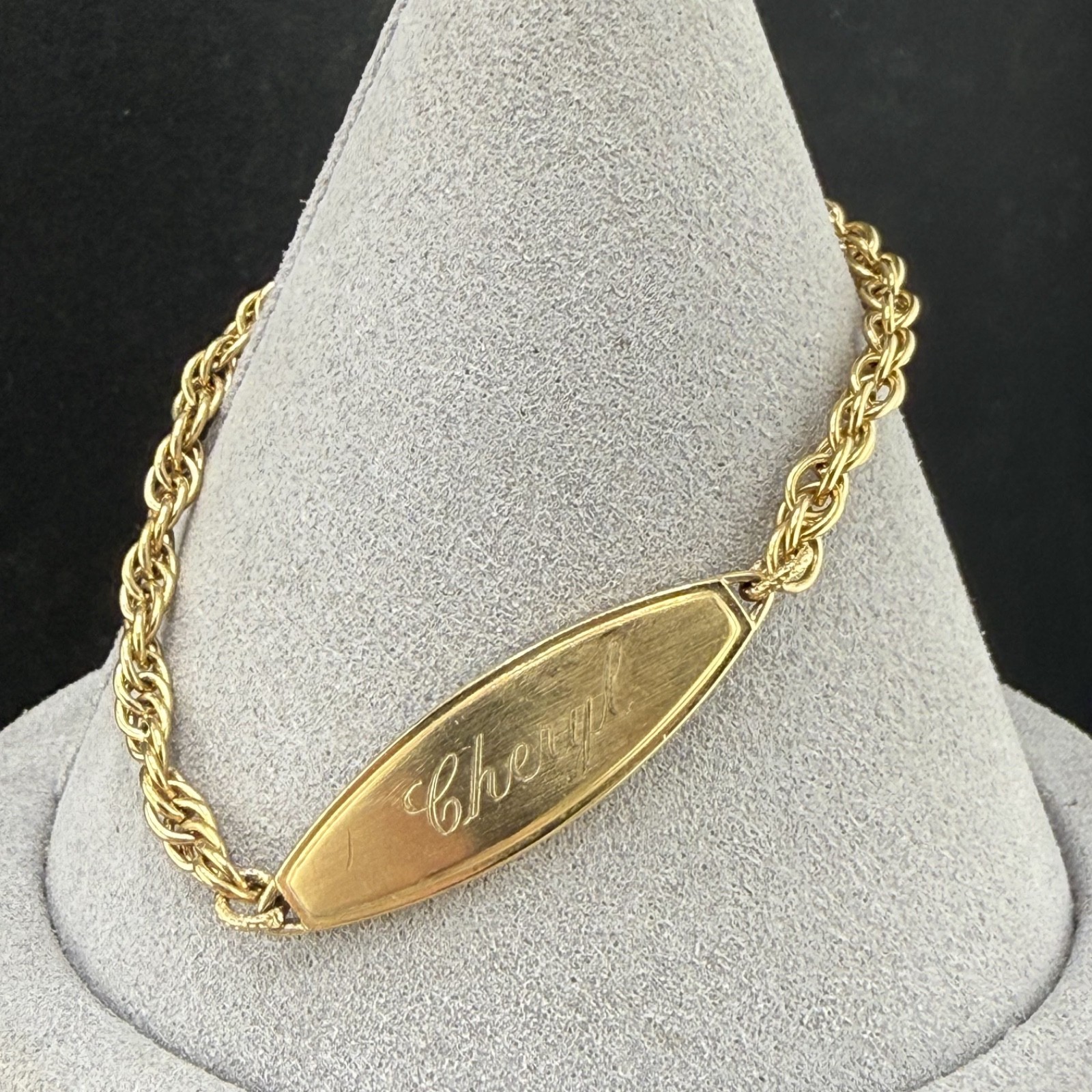 Vintage Speidel ID Bracelet Gold Tone Engraved “Cheryl” 6.5”