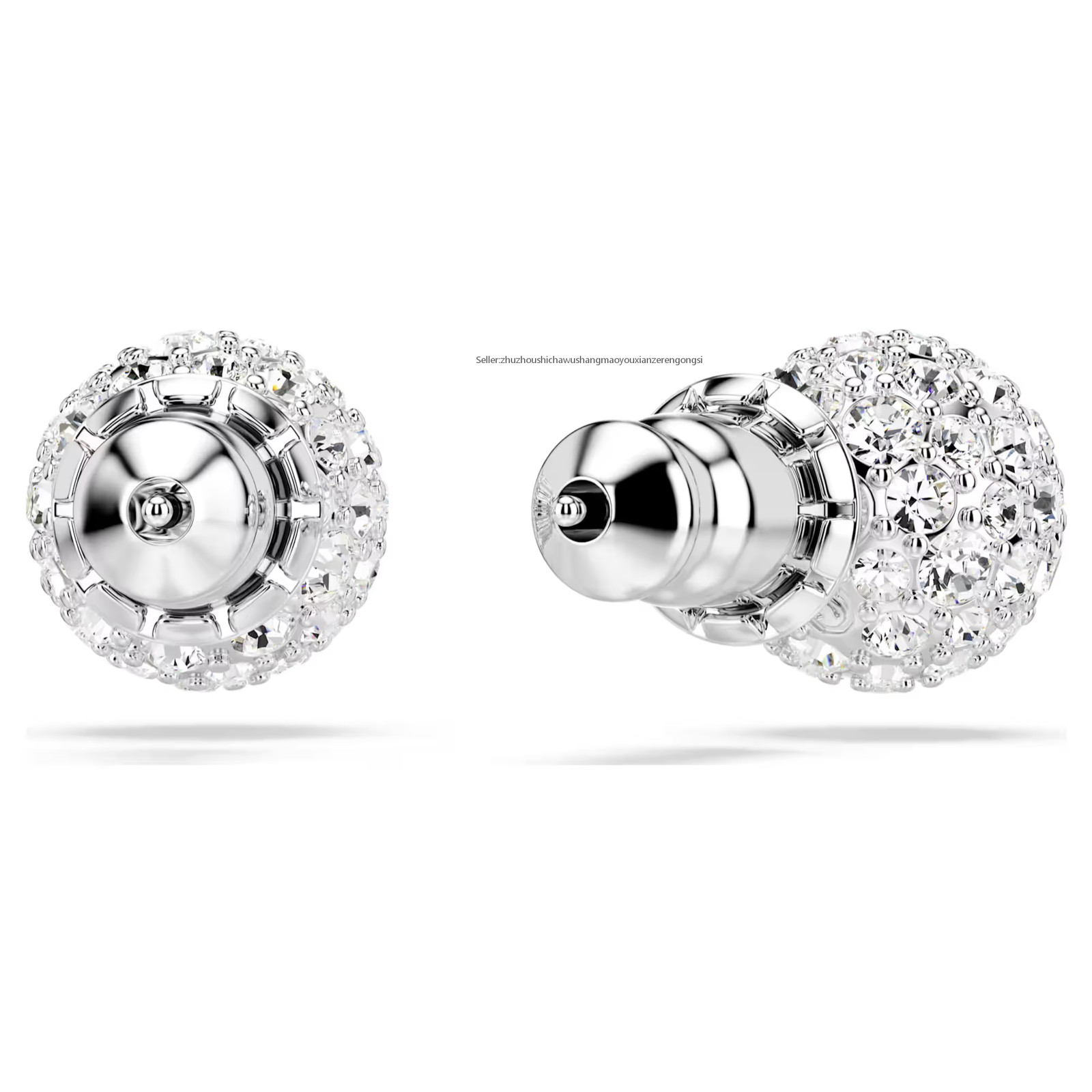Dextera White Rhodium Plated Stud Earrings Round Cut New