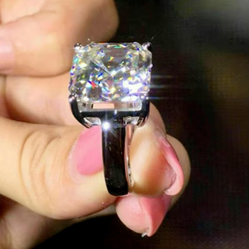 RARE 16.10 Ct Treated Off White Diamond Solitaire Ring In 925 Silver. Certified