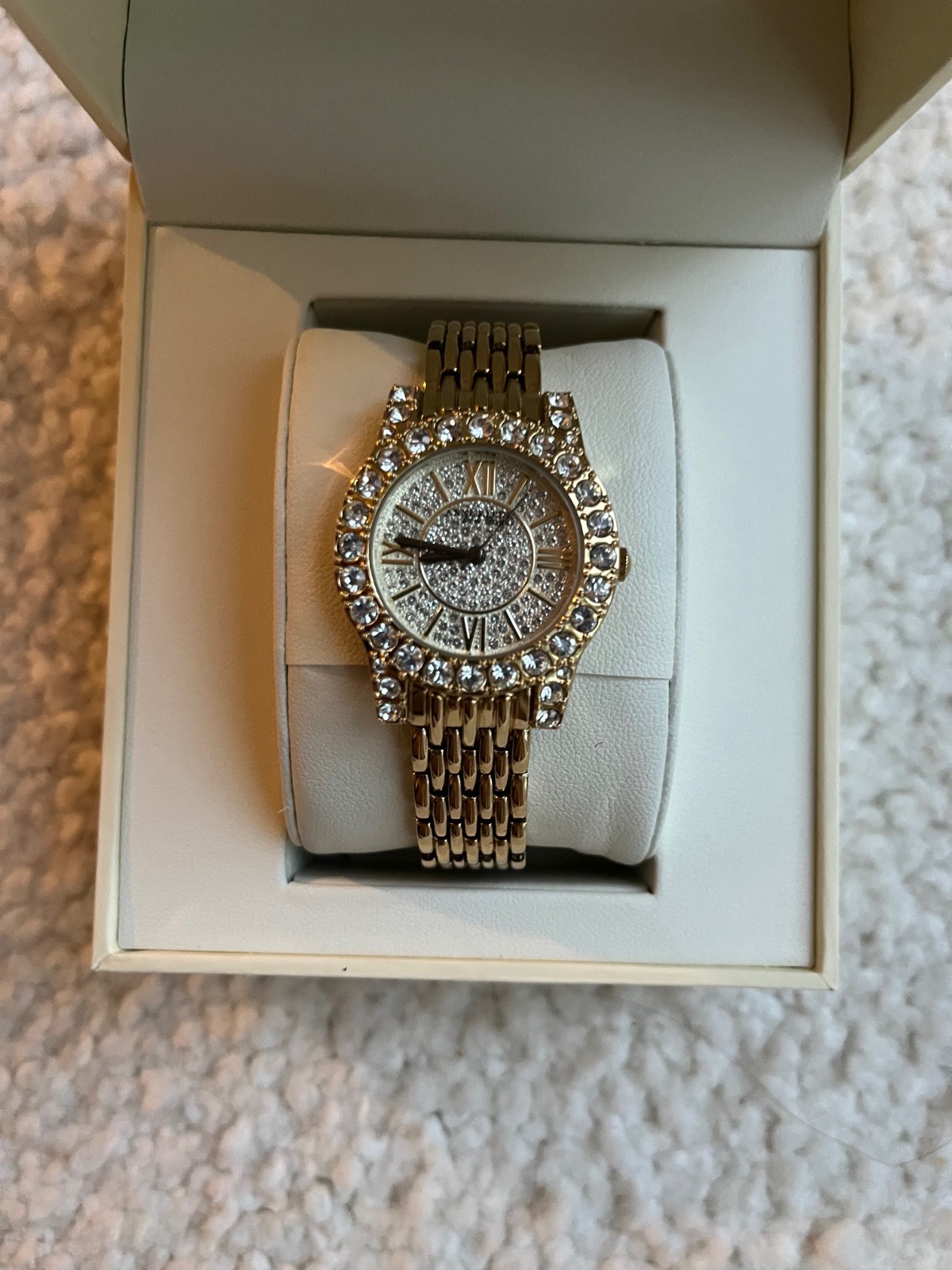 Excellent – Anne Klein 12/2342PVGB Ladies Gold Tone Pave Crystal Dial Watch