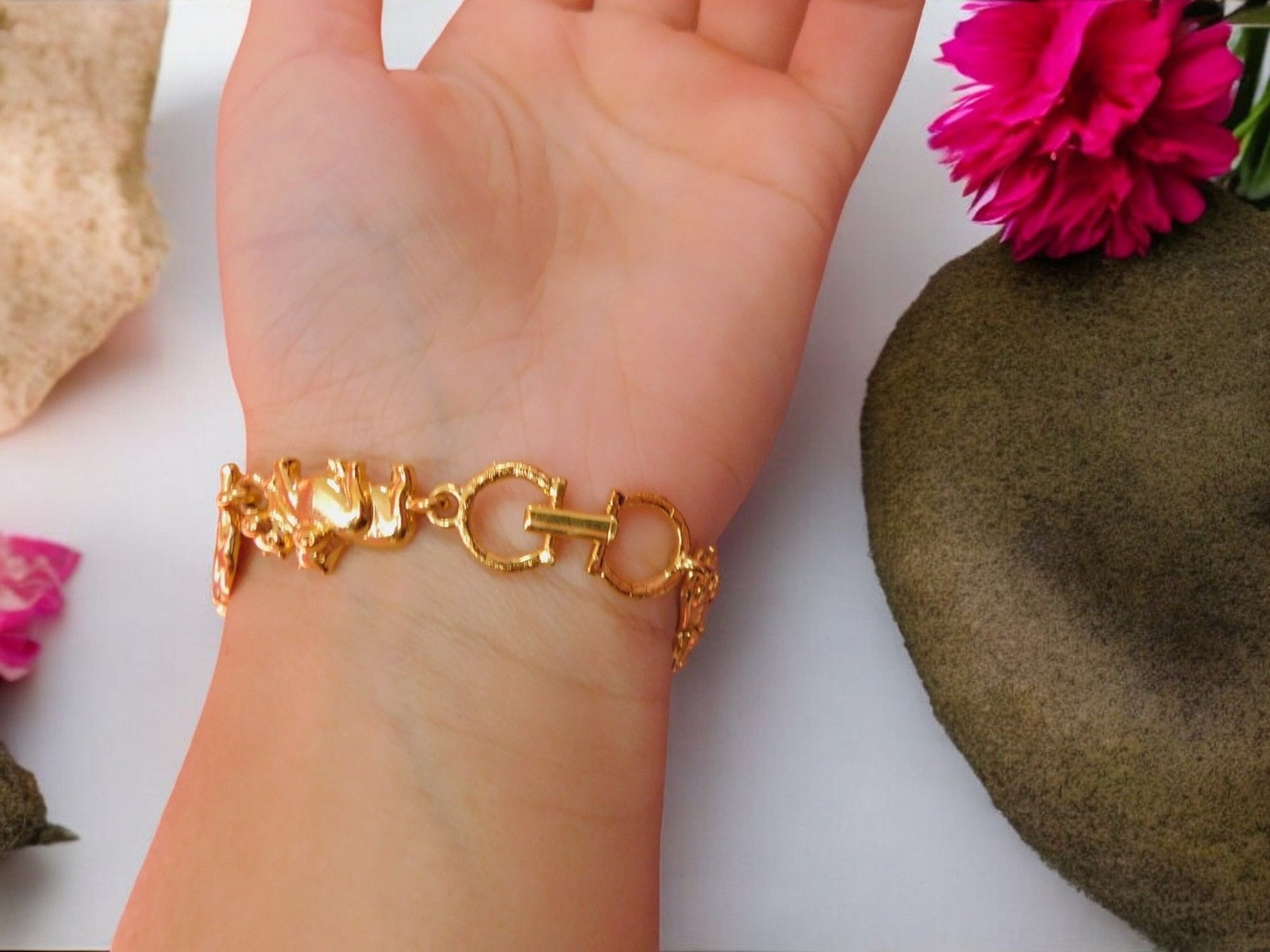 Noahs Ark Gold-Tone Charm Bracelet With Animal Design & Clasp Closure