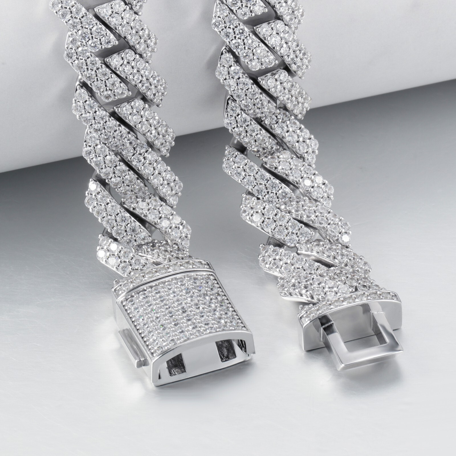 12mm Iced CZ Out Cuban Link Chain 14K/White Gold Stainless Steel Hip Hop Jewelry