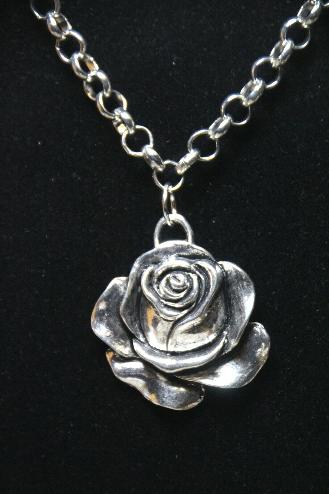 Rose Charm Pendant Pewter & Stainless Steel Chain 18″ Flower Pendant necklace