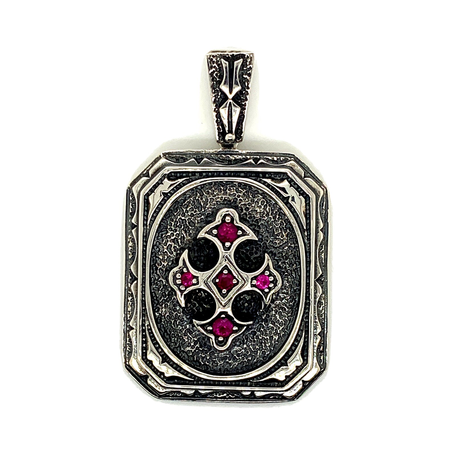925 Sterling Silver Ruby Cross Floury Pendant Charm 28.5 Grams